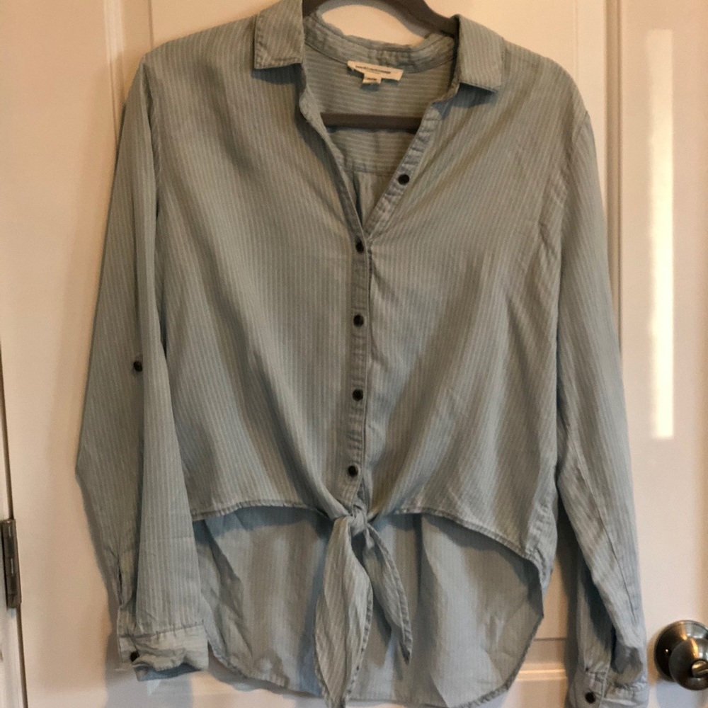 Beachlunchlounge Blue Stripe Tie Button Down Shirt